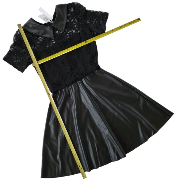 Aqua Bloomingdales - Mini Dress - Black Lace Faux Leather - XS - Wednesday Adams - Picture 3 of 9